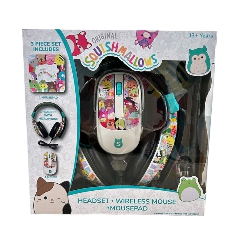 Squishmallows Headsets with Microphone, Wireless Mouse And mouse pad Tech Bundle