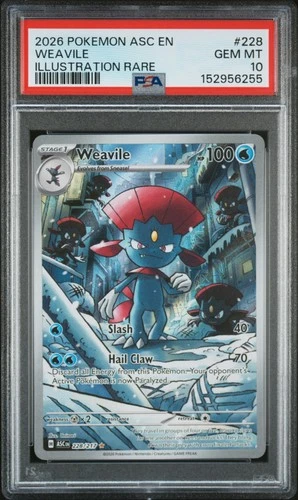 2026 POKEMON ASC EN-ASCENDED HEROES ILLUSTRATION RARE #228 WEAVILE PSA 10