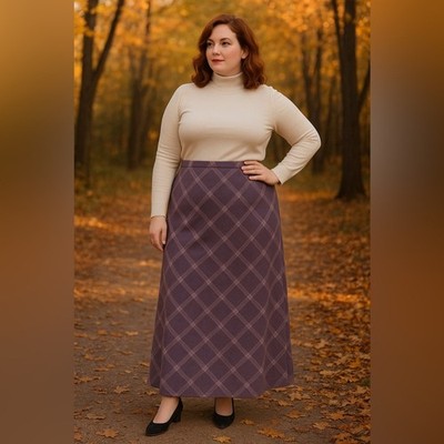 Vintage Pendleton Purple Plaid Wool Maxi Skirt 16W | 100% Virgin Wool