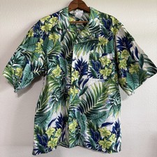 UTY Apparel Aloha Hawaiian Shirt Mens Large Green Tropical Short Sleeve USA Made