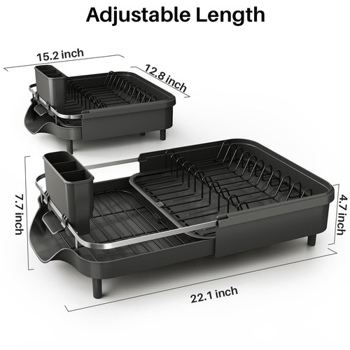 Séchoir à Vaisselle, Étagère à Vaisselle Extensible pour Comptoir de Cuisine, Acier Inoxydable D... - Photo 5/9