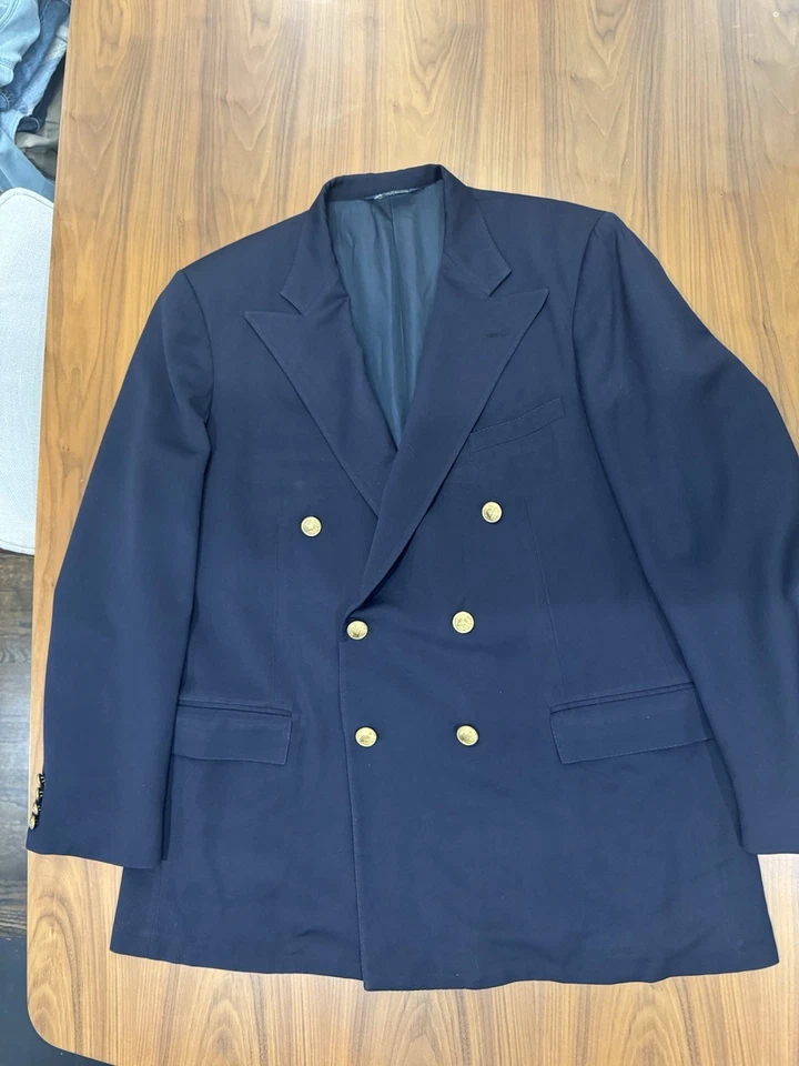 Polo Ralph Lauren Double-breasted Men's Navy Blazer Gold Buttons 46R 1982-1987~ - Image 3 of 4