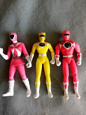 Vintage 90s Mighty Morphin Power Rangers Pink Yellow & Red Action Figures Lot 3