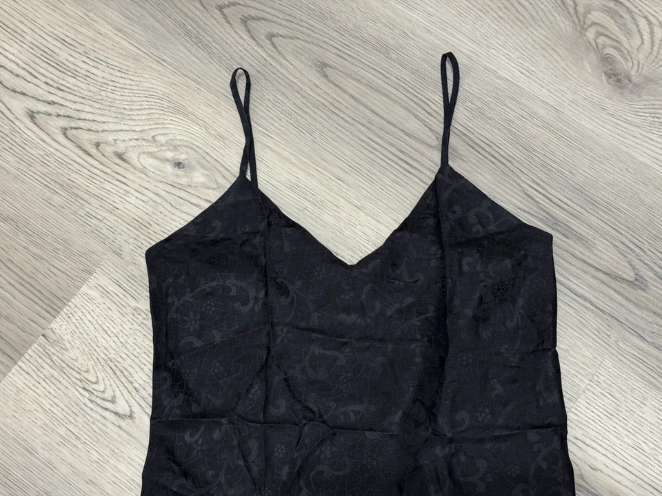 Vestido Pijama Camisón Vintage August Seda 100% Seda Negro Estampado Floral S NUEVO Foto 2 de 4