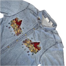 Bobbie Brooks Women Vintage Embroidered Denim Shirt Christmas Cardinals Fall M