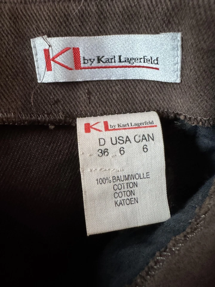 Pantalones plisados KL by Karl Lagerfeld para mujer 6 marrón algodón cintura alta Foto 2 de 4