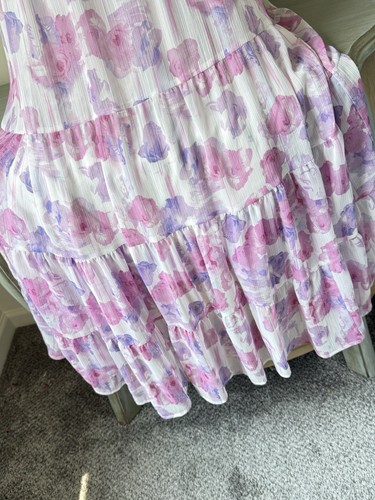 Ophelia Roe Maxi Tiered ruffle Dress Floral Chiffon Size XL Lavender Pink - Picture 9 of 11