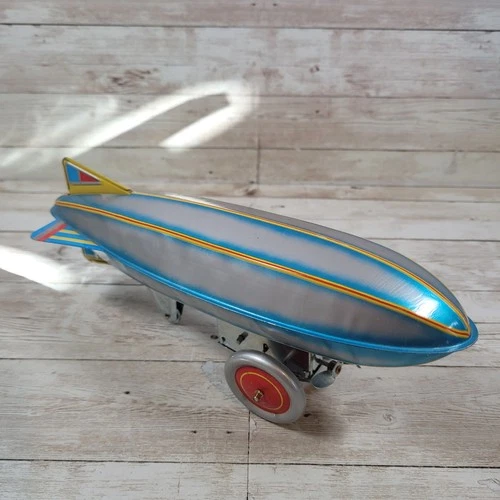 Vintage Schylling Zeppelin Blimp Wind-Up Tin Litho Toy 1970's Made in Korea