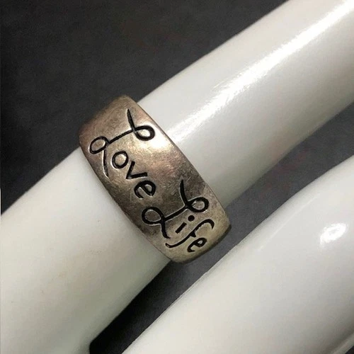 B2680 VTG Sterling Silver 925 "Love Life" "Be Brave"  Inspirational Band sz 7