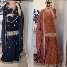 Black Ready Made Wedding Sharara Salwar Kameez Indian Pakistani Suit Palazzo