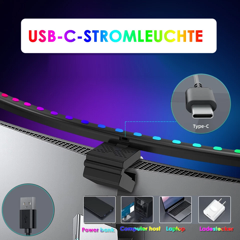 Gebogenen Computer Monitor LED Einstellbar RGB Hintergrundbeleuchtung Lichtbar - Bild 4 von 4