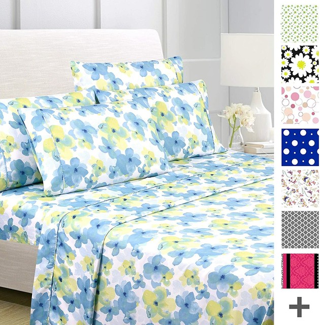 6 Piece Queen Sheet Set Deep Pocket Hypoallergenic Printed Watercolor