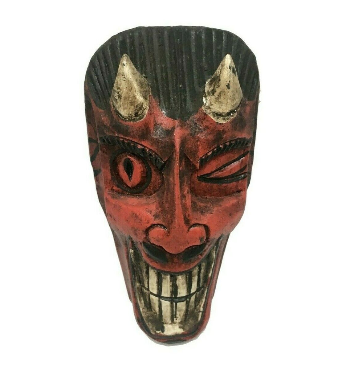 Demon Devil Satan Wood Mask Red Funny Horror Scary Halloween ...