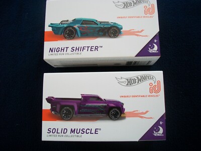 Two 2018 Hot Wheels id Cars Uniquely Id. Mattel NIGHT SHIFTER & SOLID MUSCLE New