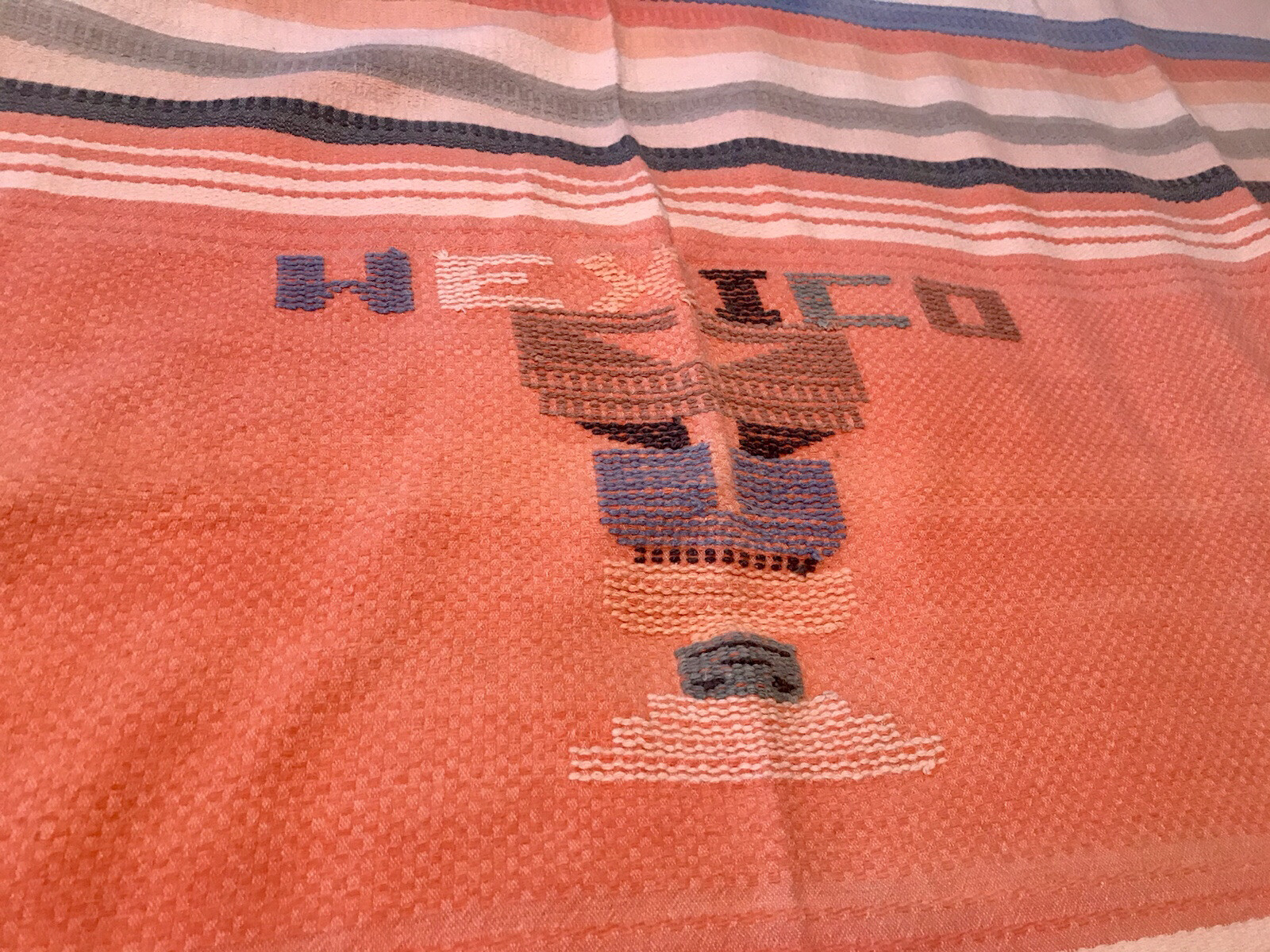 Vintage Mexican Blanket 57 x 91" Before Fringe Southwestern Mexico Soft