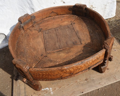 antica MACINA ETNICA ORIENTALE LEGNO TAVOLINO BASSO ETNICO scultura - Imagen 5 de 8