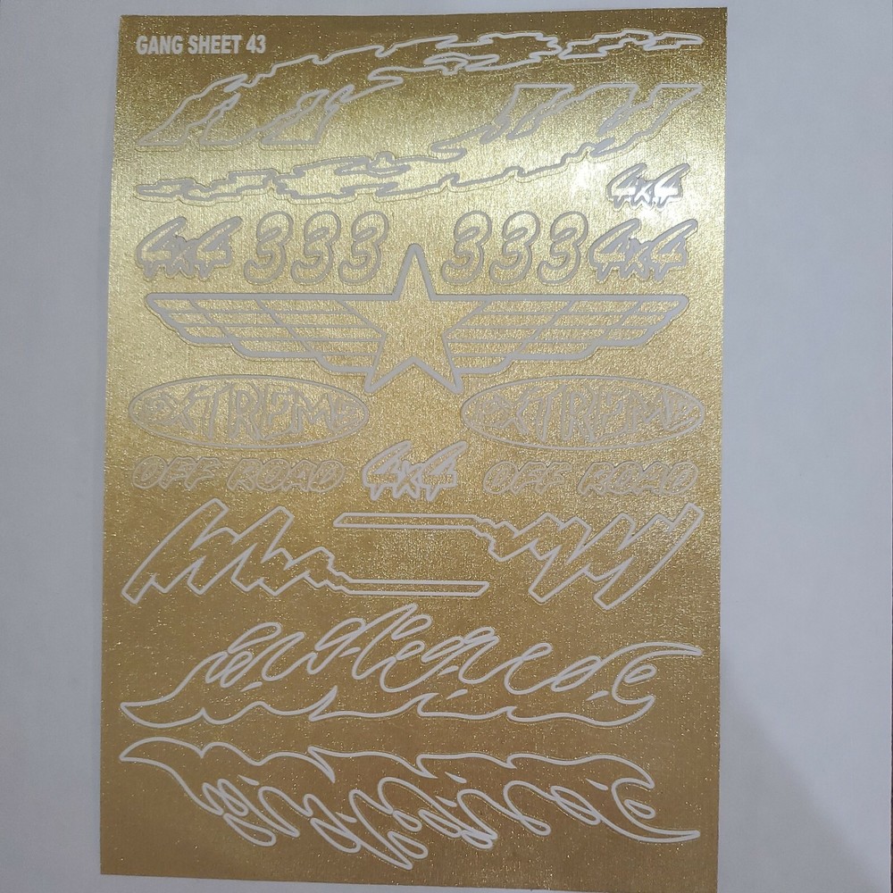 Brushed Gold w white Vinyl Sheet43-R/CMODEL Decals 1/12 -1/10-DIE CUT
