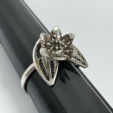 Sterling Silver Filigree Flower Vintage Ring Size 5.25 Delicate Openwork