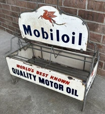 Vintage MobilOil Oil Can / Bottle Original Motor Oil Rack Sign Mobil Filpruf