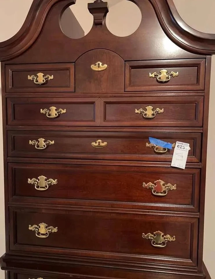 2 Piece Bassett Queen Anne Highboy Dresser / Tall chest Solid Cherry - Image 3 of 4