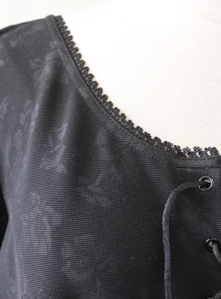 Vtg 2000s Y2k Black Floral Lace Up Neckline Midi Maxi Dress Size 20w Goth Boho - Image 3 of 4