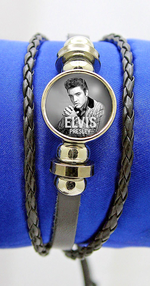 100% Elvis Presley PU leather bracelet and glass cabochon.