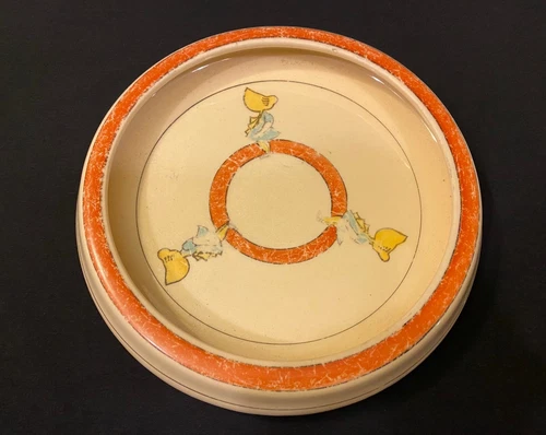 ROSEVILLE JUVENILE CREAMWARE 1910 ART POTTERY ROLLED EDGE SUNBONNET SUE PLATE 
