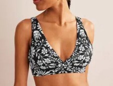 BODEN Classic Twisted Bikini Top Black White Swim Swimsuit Women US 14 NEW 411