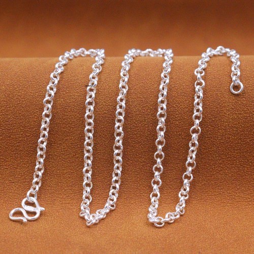 Pure 999 Fine Silver Chain Women Cable Rolo Circle Link Necklace 10-11g ...