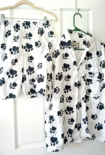 Clonhadas Kolumbianischer Pyjama Pfotenabdrücke Kurzarm Shirt & Schlafboxershorts Herren L - Bild 1 von 8