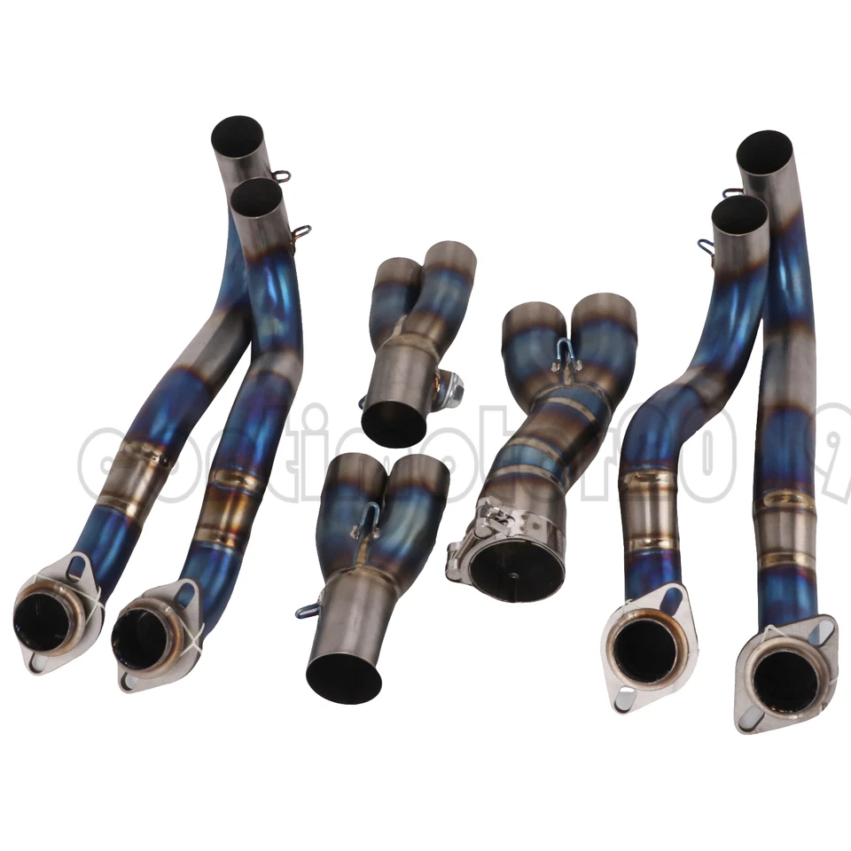 Tubo de escape delantero azul titanio para Kawasaki Ninja ZX6R ZX636 2009-2023 Foto 3 de 4