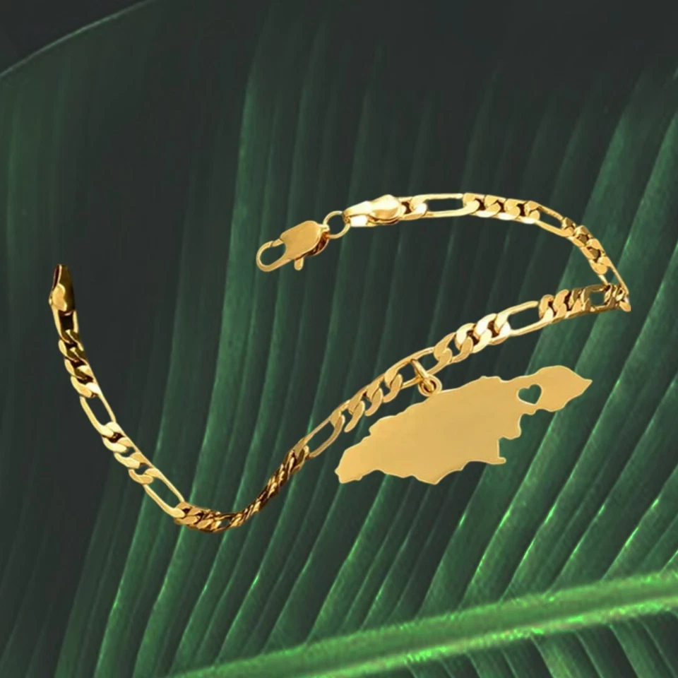 Pulsera o tobillera colgante mapa Jamaica - oro (5 diseños)- acero inoxidable Foto 3 de 4