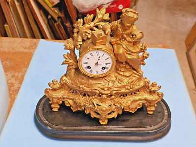 1880s Japy Freres French Victorian FIGURAL MANTLE Clock BIRD in a GILDED CAGE