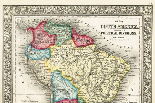 1860 Antique Map of South America Political Divisions 12" x 15" Mitchell's Atlas - Picture 4 of 6