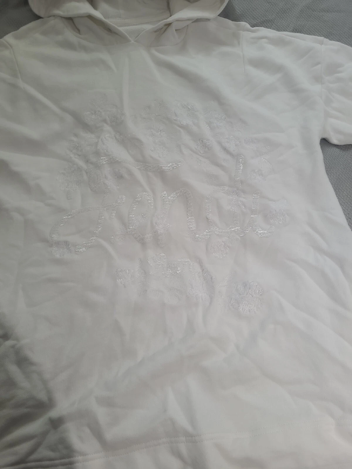 Felpa con cappuccio bianca Fendi da uomo taglia 6 micromesh parka topa cotone logo seta oversize