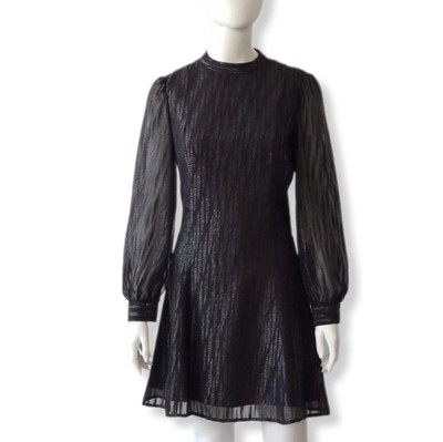 MAX&CO MAX MARA CHIFFON DRESS S / M FR38 D36 USA4 UK8 METALLIC BLACK MOCK NECK
