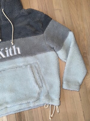 Kith Sherpa Double Pocket Hoodie Pearl Blue Size M Medium FW19