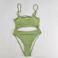 Sz M Women's One Piece Swimsuit Scoop Neck Cut Out Front Lace Up Back High...