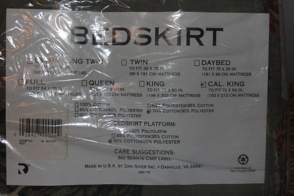 Vintage NIP Dan River Cal. King Bed Skirt - Old New Stock - Factory Sealed - Image 2 of 2