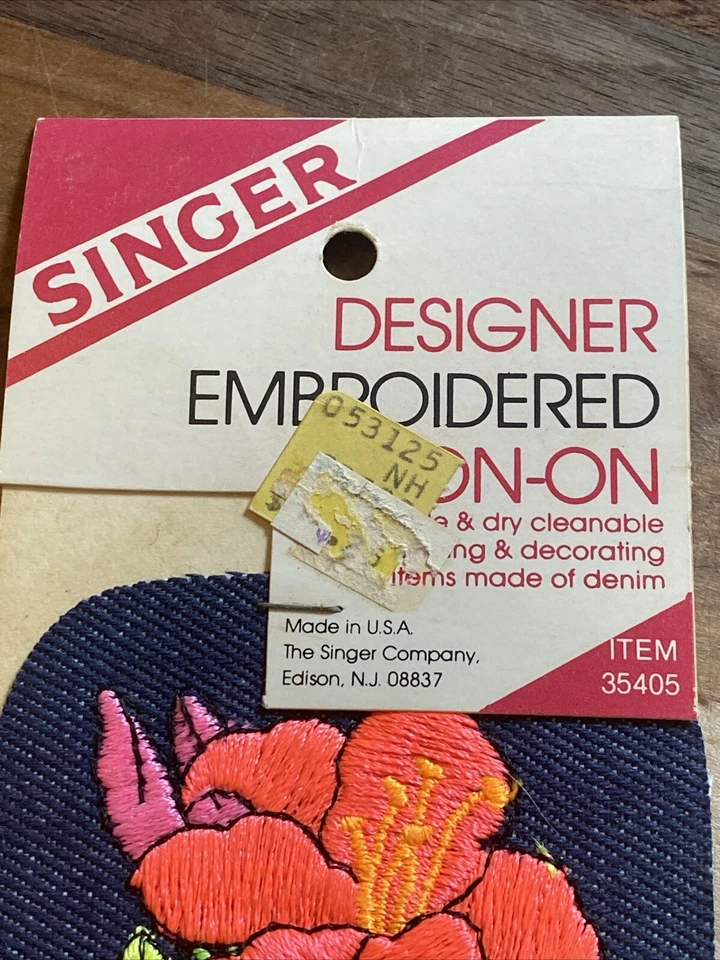 Vintage Singer Designer Embroidered Iron-On Denim Patch Neon Flower - Image 2 of 4