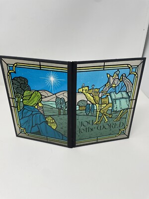 Vtg Joy To The World Wisemen Camel Christmas Yorkcraft Stained Glass  10x7