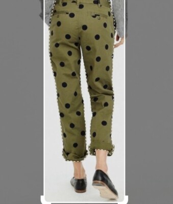 J Crew Chino Pants Polka Dots Boyfriend Sz 0 Olive Green | eBay