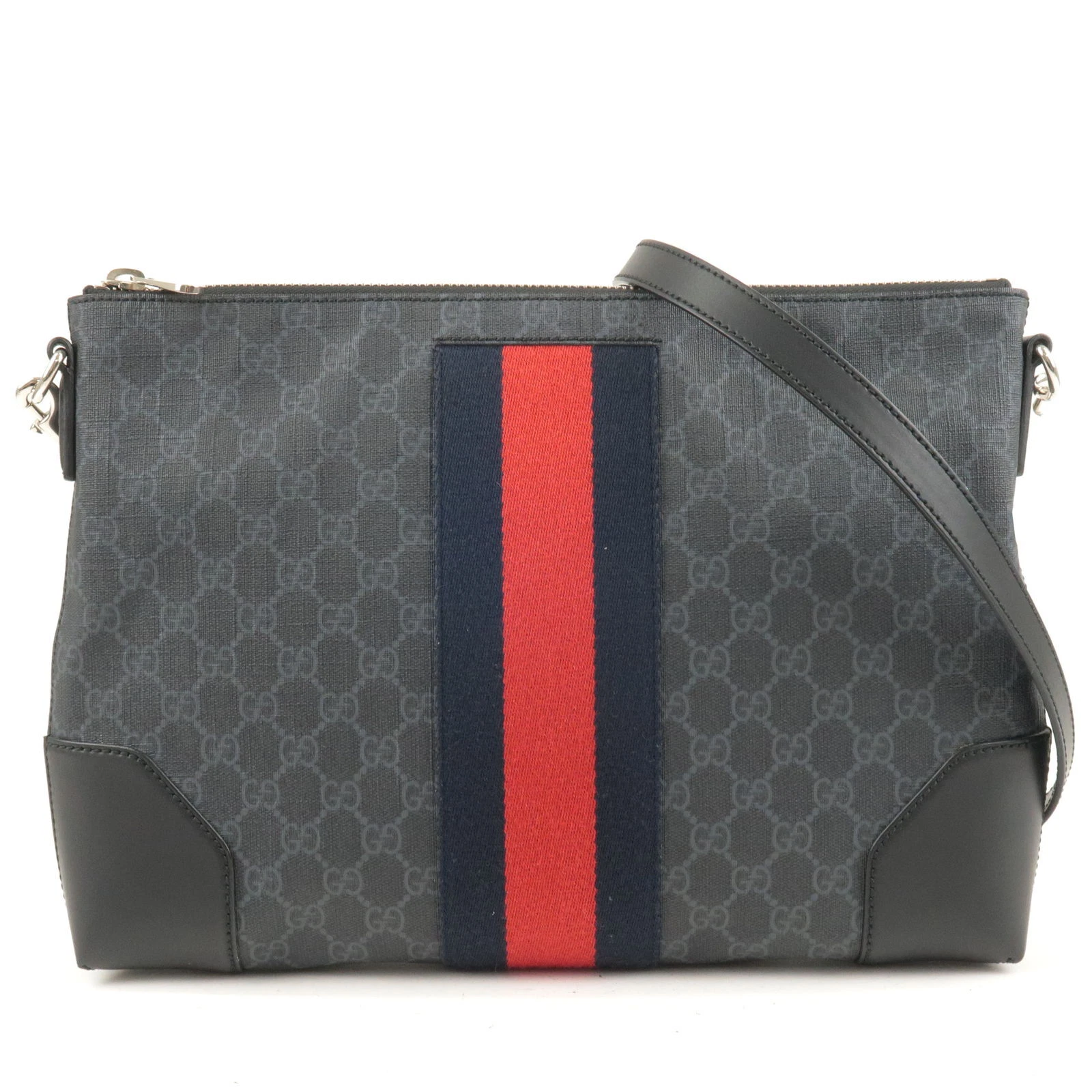 Authentique sac à bandoulière GUCCI gris noir GG Supreme cuir 474139 occasion