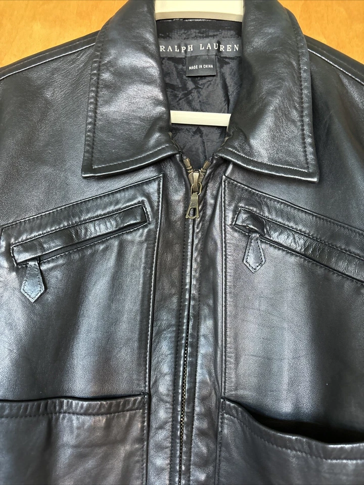 Chaqueta de cuero Ralph Lauren Black Label Collection piel de cordero cuello negro 6 Foto 2 de 4