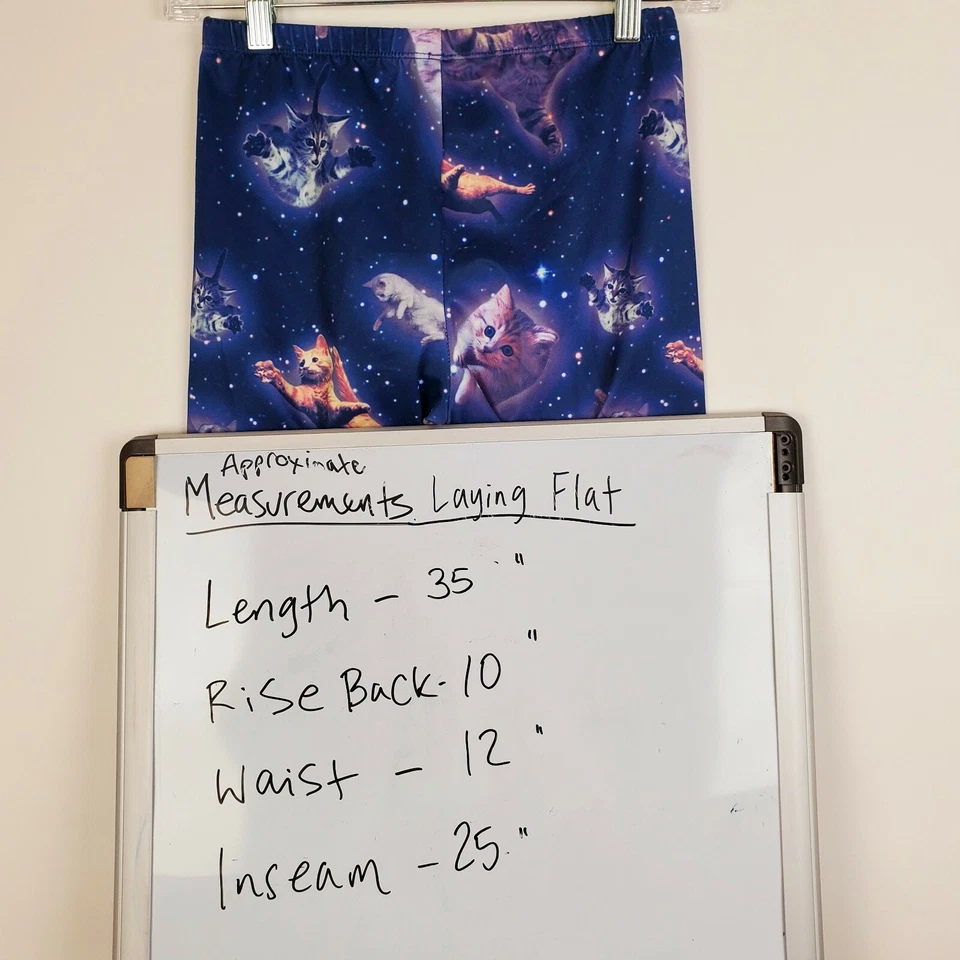 Freeze Women's Galaxy Space Flying Cat Leggings Blue White Stretch Size M - Image 2 of 4