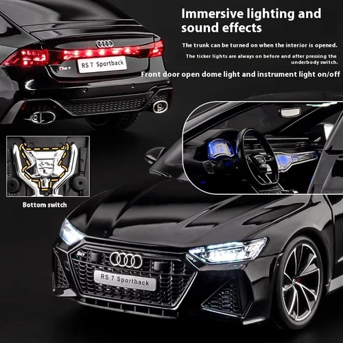 1:18 AUDI RS7 Sportback Key Version Diecast Car Model Collectible Sound & Light - Picture 16 of 19