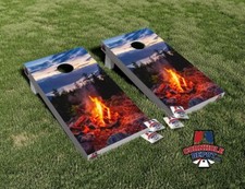Campfire Sunrise Cornhole Board Vinyl Wrap Skins Laminated Sticker Set Decal