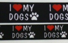 Dog Grosgrain ribbon BTY 5/8" 7/8" Cute Puppy Black White I heart my Dogs Paws