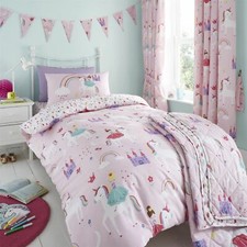 HLC Girls Kids Unicorns Princess Rainbow Pink Duvet Cover Curtains Throw Bunting