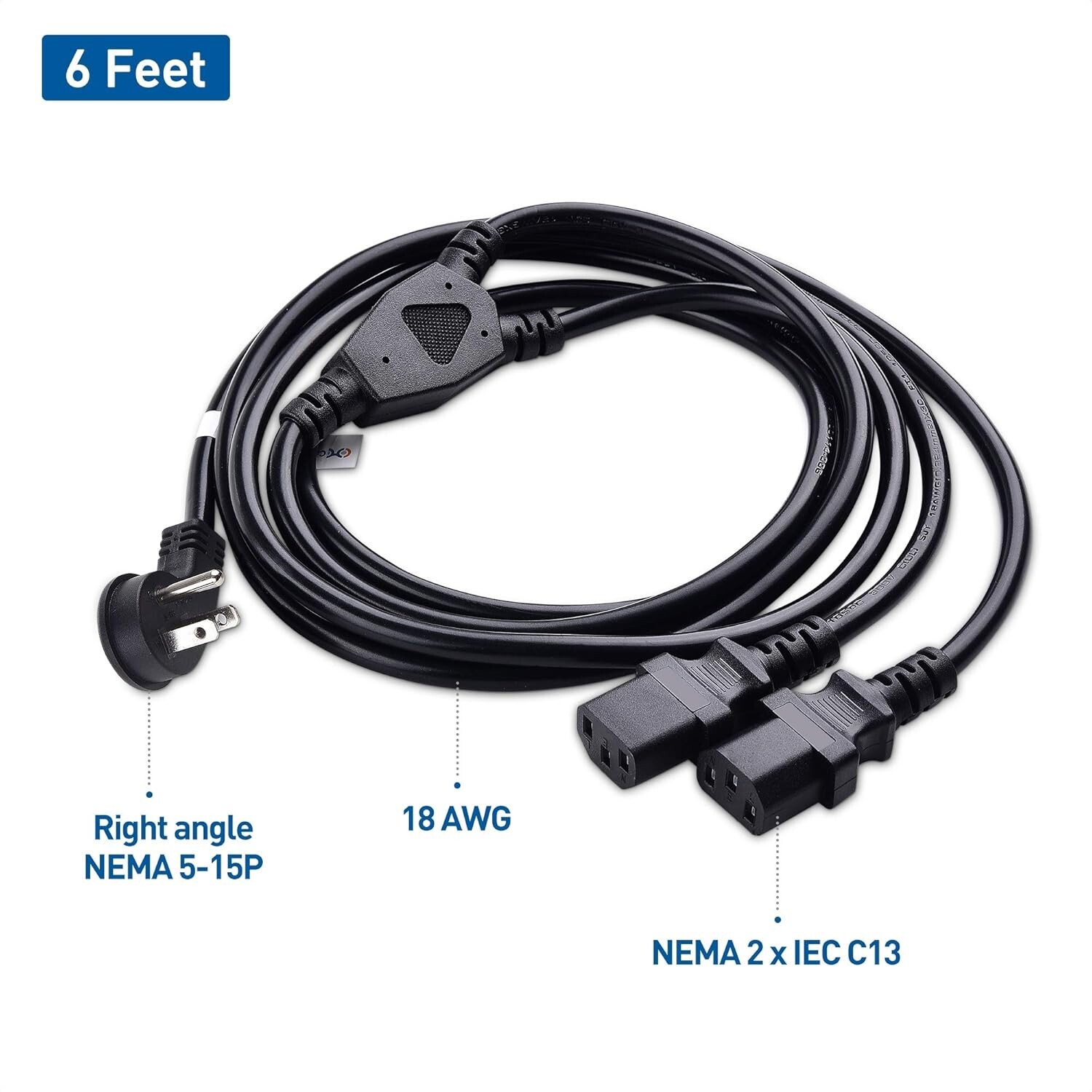 Cable Matters 6Ft 18AWG AC Power Y-Splitter